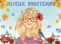 Jolie fille printani&egrave;re entour&eacute;e de fleurs